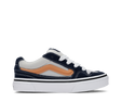 Navy and light grey sneaker with a golden brown brown accent  on a white background