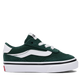 Green and white sneaker with a White sole on a white background