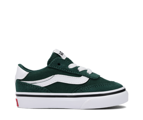 Green and white sneaker with a White sole on a white background