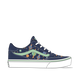 Navy blue sneaker with colorful pattern on a white background