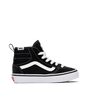 Black and white Vans sneaker with a visible brand logo on a transparent background