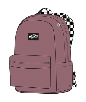 Mauve backpack with a checkered strap on a transparent background
