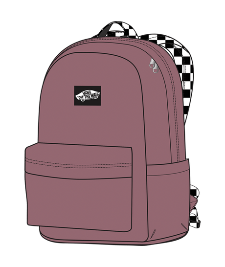 Mauve backpack with a checkered strap on a transparent background