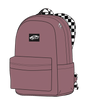Mauve backpack with a checkered strap on a transparent background