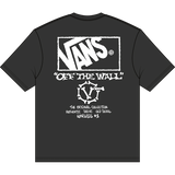 Black t-shirt with white 'Vans Off The Wall' logo and text on a white background