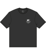 Black t-shirt with a logo on a transparent background