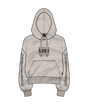 Taupe hoodie with brown chain details on a white background