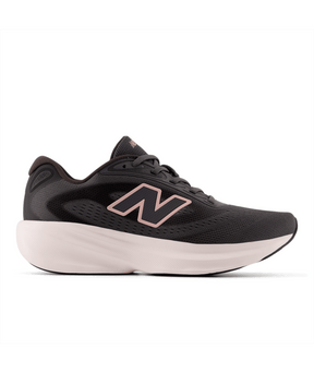 Dark gray running shoe with pink logo on a white background