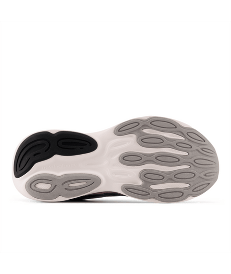 Close-up of a shoe sole with a white and gray design on a white background
