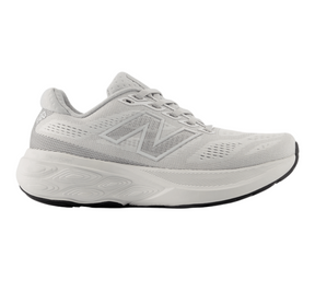 Gray running shoe with New Balance logo on a white background.  Can be purchased at www.sneakersplus.ca