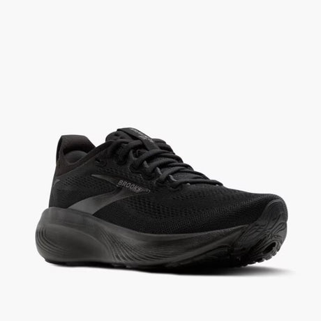 Black running shoe on a white background