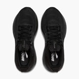 Black running shoes with 'Brooks' branding on a white background