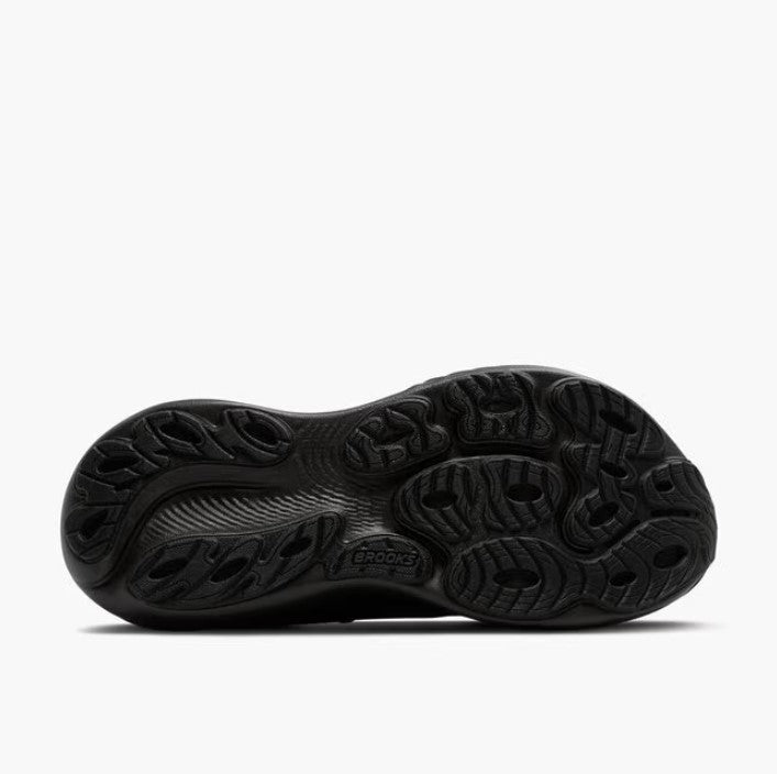 Black shoe sole with brand logo on a white background