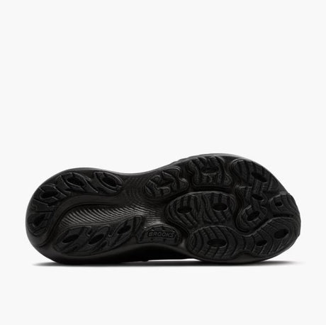 Black shoe sole with brand logo on a white background