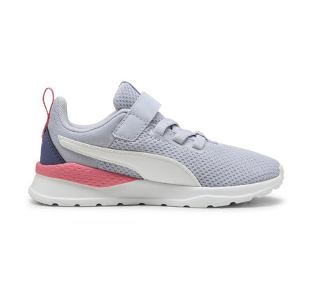 Children's Puma sneaker with purple and pink accents on a white background.  Can be purchased at www.sneakersplus.ca