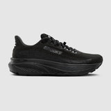 Black running shoe with 'Brooks' branding on a light gray background