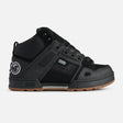 Black high-top sneaker with visible branding on a white background
