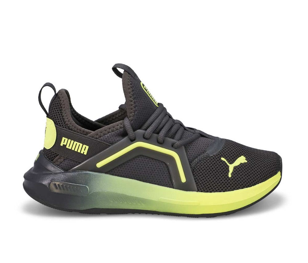 Black and yellow Puma sneaker on a white background.  Can be purchased at www.sneakersplus.ca
