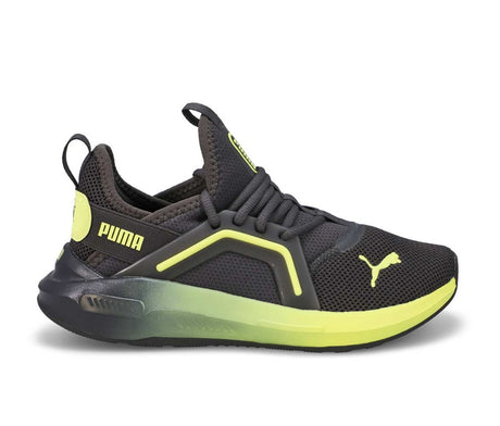 Black and yellow Puma sneaker on a white background.  Can be purchased at www.sneakersplus.ca