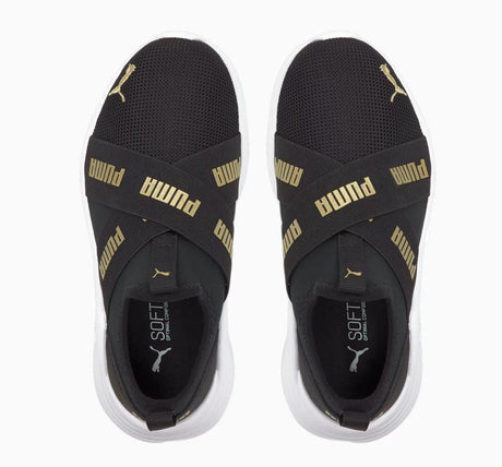 Puma Wired Run Slip On Flash Jr - Kids Running Shoe Black-Gold | Sneakers Plus