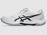 White athletic shoe with black accents on a light gray background