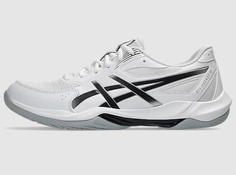 White athletic shoe with black accents on a light gray background