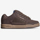 The side of a brown GLOVE skate shoe with a tan sole 