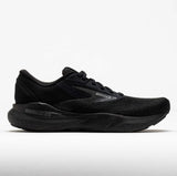 Black running shoe with 'Brooks' branding on a white background