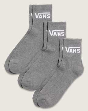Three pairs of gray Vans socks on a light gray background