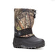 Camouflage snow boot with black sole on a white background