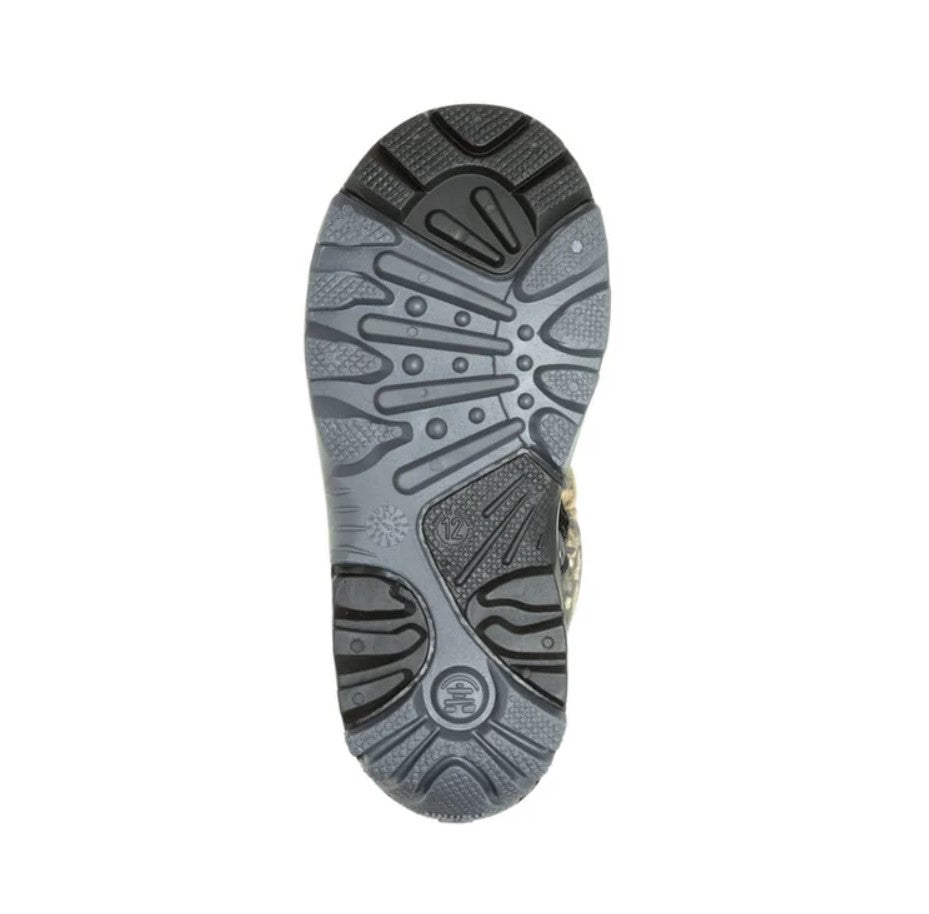 Close-up of a shoe sole with tread pattern on a white background