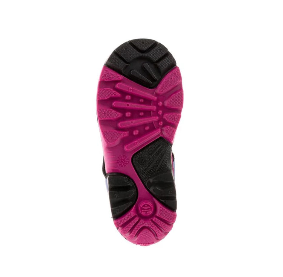 Close-up of a pink and black sole on a white background