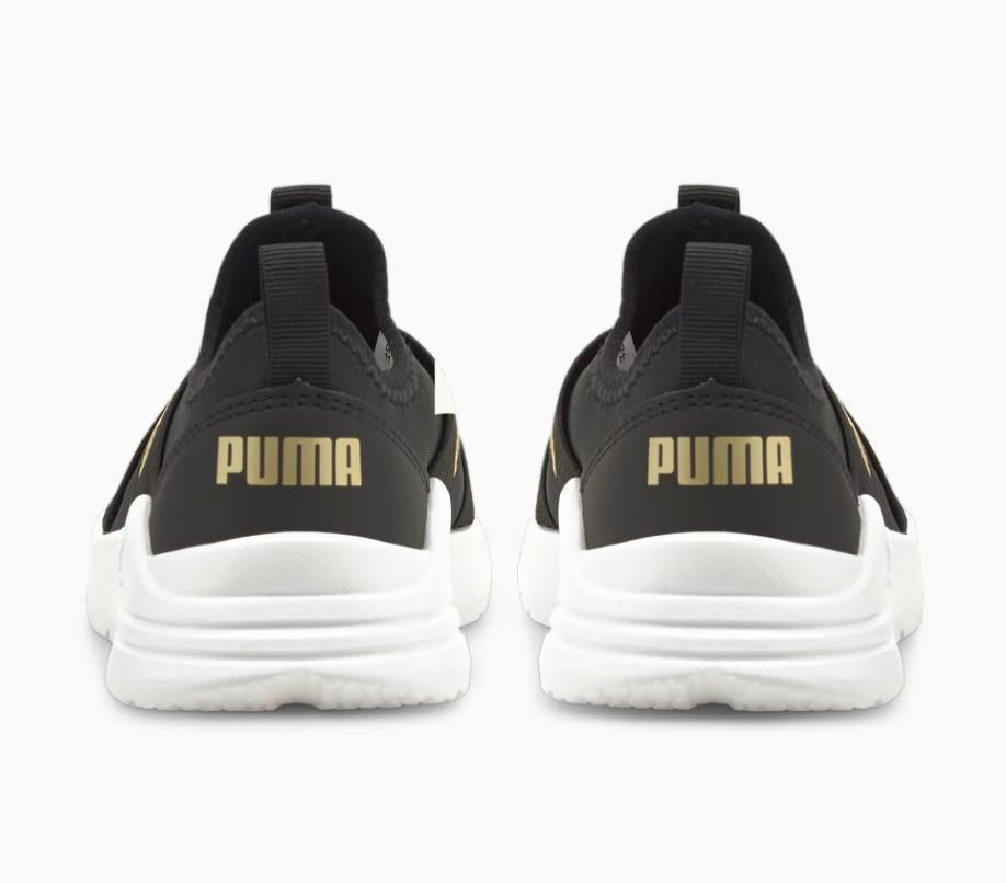 Puma Wired Run Slip On Flash Jr - Kids Running Shoe Black-Gold | Sneakers Plus