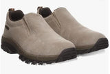 Pair of brown slip-on shoes with black soles on a white background