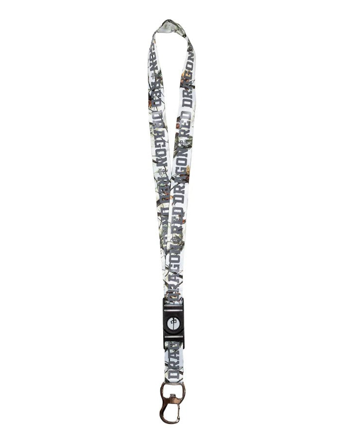 Snow camo lanyard with grey 'Red Dragon' branding on a white background