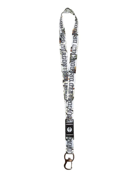 Snow camo lanyard with grey 'Red Dragon' branding on a white background