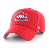 Red baseball cap with a logo on a white background