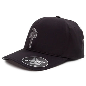 Black cap with Flexfit Delta logo on a white background