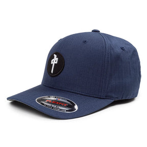 Blue cap with a logo on a white background