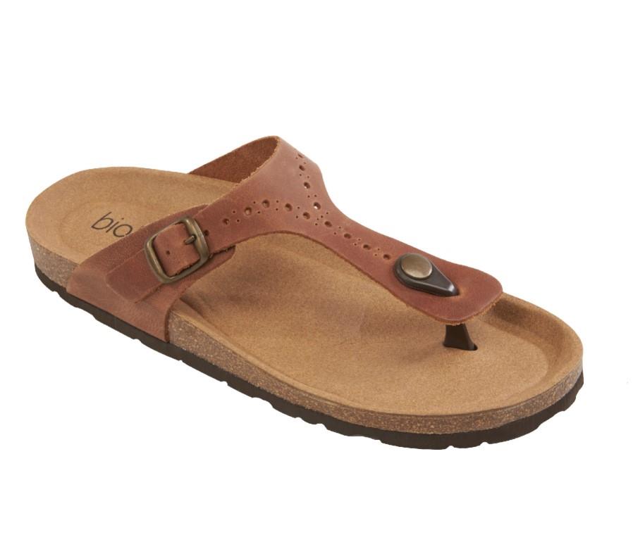 Brown Biotime sandal with a strap and buckle on a white background from Sneakers Plus