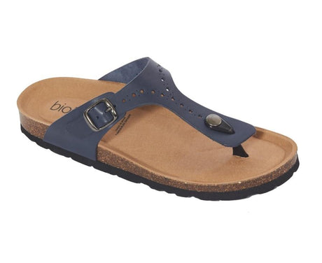 Navy sandal with cork sole on a white background Biotime Sandal