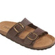 Brown sandal with two buckles on a white background