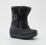 a black and grey Kamik snow boot from the side 