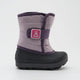 a light purple kamik snow boot from the side, showing a Velcro sap and black rubber food bed