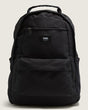 Black backpack with Vans logo on a beige background