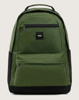 Green backpack with black accents on a light gray background