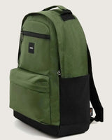 Green and black backpack on a light gray background