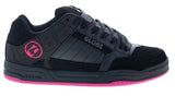 Black and pink sneaker with 'Globe' branding on a white background