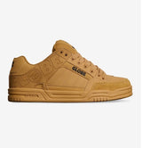 Tan sneaker with 'Globe' branding on a white background