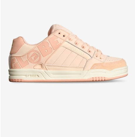 Pink sneaker with 'Globe' branding on a white background